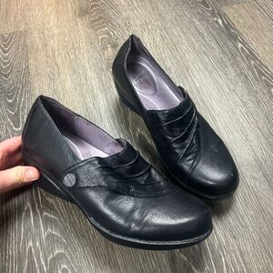 Dansko Black Aimee Leather Slip On Wedge Loafers Comfort Shoe Size 40